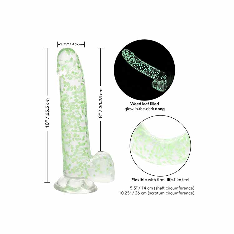 Glow in The Dark Dildo Wietbladeren 8 inch - Afbeelding 7