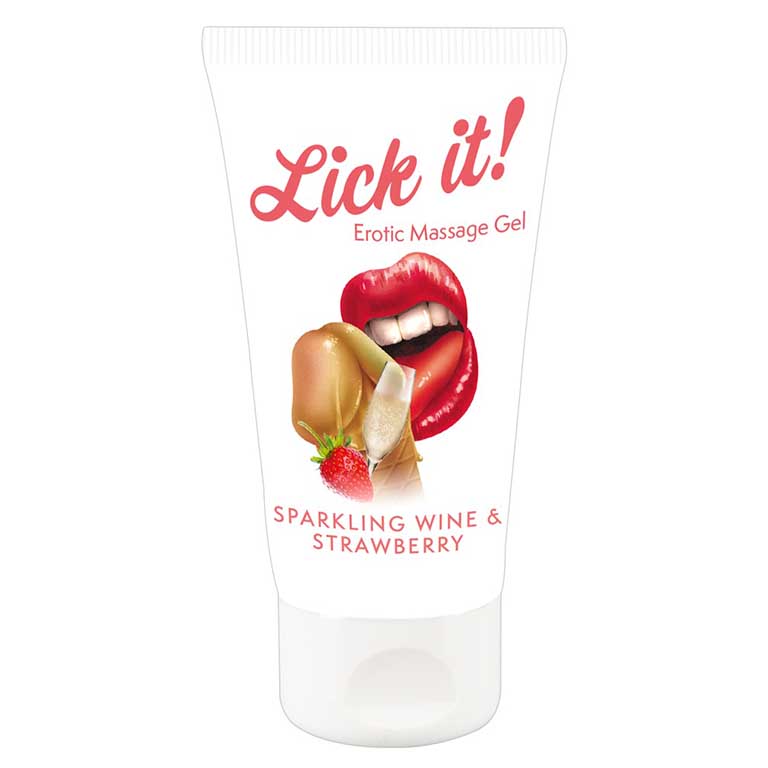 Lick it!  Sparkling Wine and Strawberry Massage Gel